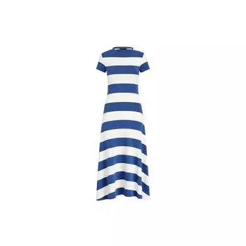 Платье женское Polo Ralph Lauren Ss22 в широкую полоску, рубчик, с круглым вырезом, с коротким рукавом, синее WMPODRSNFA20190-400 XS