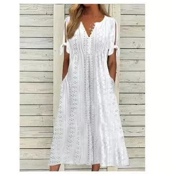 Платье женское с кружевами и рюшами с V-образным вырезом, летнее, новое, в европейском и американском стиле S белый