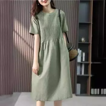 Платье женское средней длины летнее с коротким рукавом свободное повседневное с закрытой юбкой А-силуэта M темно-синий