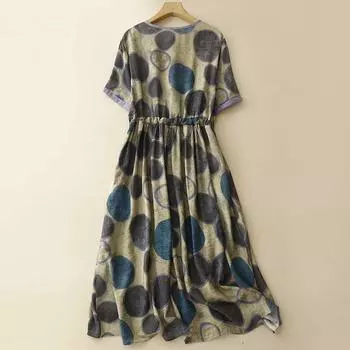 Платье женское свободное большого размера с коротким рукавом и принтом юбка M синий