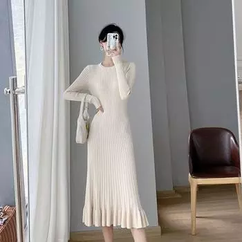 Платье женское трикотажное «рыбий хвост» ранней осени выше колена, средней длины и длинное, узкая и тонкая внутри, юбка-свитер с пальто one size fits all