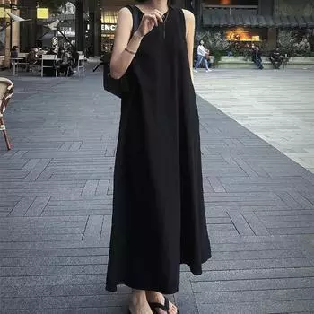 Платье-жилет без рукавов с элитным ощущением, уникальная летняя черная длинная юбка миди с открытой спиной для женщин XL чёрный