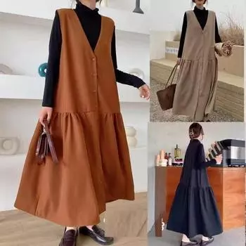 Платье-жилет без рукавов с большим V-образным вырезом для женщин, повседневное платье в стиле пэчворк One size чёрный