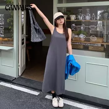 Платье-жилет без рукавов с U-образным вырезом, женское весеннее и летнее разноцветное платье с лямкой на шее большого размера XL чёрный