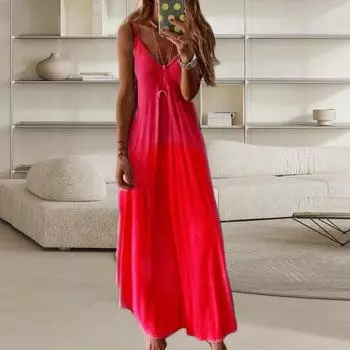 Платье-жилет с v-образным вырезом на тонких бретельках градиентного цвета с открытой спиной и без рукавов, повседневная одежда, свободное женское платье трапециевидной формы с ремешками S фиолетовый