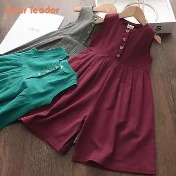 Платья Bear Leader для девочек, летние широкие брюки и повседневная детская одежда без рукавов с круглым вырезом AH5049 3T