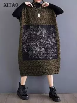 Платья без рукавов с принтом XITAO контрастного цвета LJ1012 One Size дубильная кора