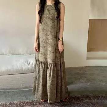 Платья без рукавов женские хлопковые большие размеры длинные летние ночные рубашки женские верхняя одежда удлиненные повседневные удобные длинные платья Average size зелёный