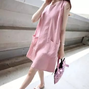 Платья больших размеров Женское хлопковое льняное макси-летнее платье XXL