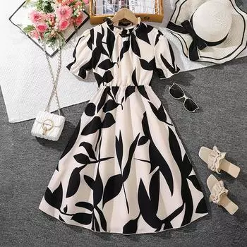 Платья для девочек 7-12 лет, летнее новое длинное платье, темпераментная талия, модная юбка-фонарик с широкими рукавами и широкими качелями 130cm/8Y зелёный