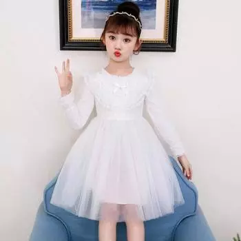 Платья для девочек, детские рукава-пузырьки, юбки принцессы и юбки из бархатной пышной пряжи.