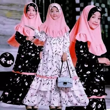 Платья для девочек, детское мусульманское платье для маленьких девочек, платье макси из двух частей для молитвы, хиджаб, исламская Абая, с длинными рукавами, однотонное распашное платье трапециевидной формы для детей 2–9 лет 70 чёрный