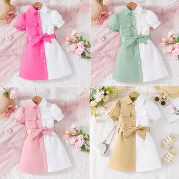 Платья для девочек Лоскутное модное платье с рукавами-фонариками для девочек с открытыми плечами Вечерние платья для детей от 4 до 7 лет 4Y розовый