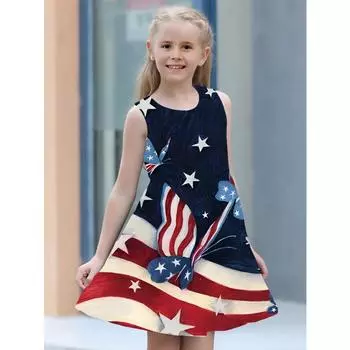 Платья для девочек от 4 до 14 лет, детское платье без рукавов с 3D принтом бабочек и животных, дышащая одежда с цифровым рисунком 4-5Y