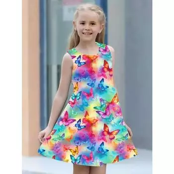 Платья для девочек от 4 до 14 лет, детское платье без рукавов с 3D принтом бабочек и животных, дышащая одежда с цифровым рисунком 4-5Y