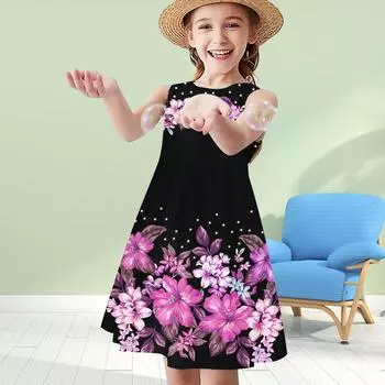 Платья для девочек с 3D-принтом, детское платье принцессы без рукавов для вечеринки, платье-майка с 3D-принтом и цветущими цветами-трубами 80 оранжевый