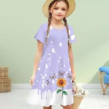Платья для девочек с 3D-принтом и подсолнухами, детское праздничное платье для девочек с короткими рукавами, платье принцессы с 3D-принтом 80 оранжевый
