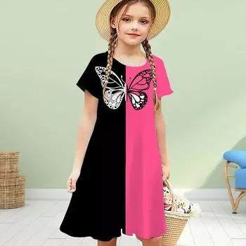Платья для девочек с 3D-принтом, двухцветные бабочки, детское праздничное платье для девочек с короткими рукавами, платье принцессы с 3D-принтом 80 розовый