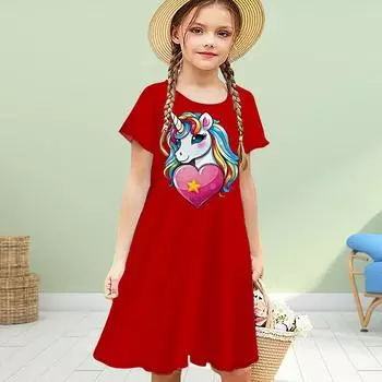 Платья для девочек с 3D-ярким красным принтом, детское платье принцессы с короткими рукавами для вечеринки, платье-майка с 3D-принтом 80 красный