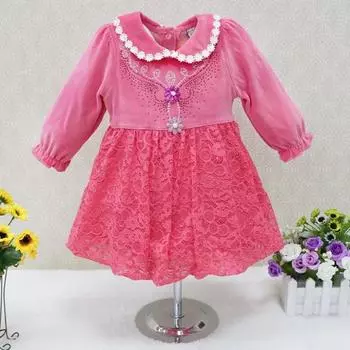 Платья для девочек с длинными рукавами, велюровая детская одежда, хлопковая кружевная нижняя юбка, длиной до колена, милое платье с цветочным узором для младенцев, новое поступление, Jurk 80 красный