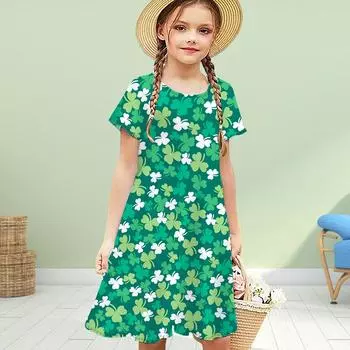 Платья для девочек с принтом 3D Clover, детское платье для девочек с короткими рукавами, платье принцессы с принтом 3D 80 чёрный