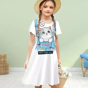 Платья для девочек с принтом в виде 3D-рюкзака, детское платье принцессы с короткими рукавами и принтом в виде 3D-платья 80 розовый