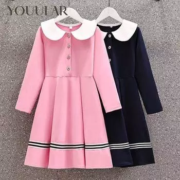 Платья для маленьких девочек, шифоновая детская одежда с длинными рукавами, весенне-осеннее модное праздничное платье для подростков, детская одежда, Vestidos 12 синий