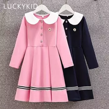 Платья для маленьких девочек, шифоновая детская одежда с длинными рукавами, весенне-осеннее модное праздничное платье для подростков, детская одежда, Vestidos 4T розовый