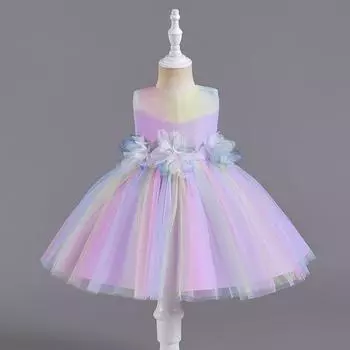 Платья для младенцев и малышей Платья Цветочные платья Красочные сетчатые платья-пачки Принцессы Платья для вечеринок и банкетов 70CM розовый