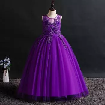 Платья для подиума для девочек Длинное платье принцессы Одежда для выступлений на фортепиано Длинные кружевные платья для детей среднего и большого размера Свадебные платья 120cm красный