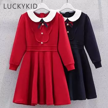 Платья для подростков, одежда для девочек, детское платье, школьная форма, детская одежда с длинными рукавами, костюм для детей 6, 8, 10, 12 лет 110 темно-синий