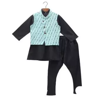 Платья для вечеринок для малышей и мальчиков, курта, платья принца с принтом 1-2 YEARS чёрный