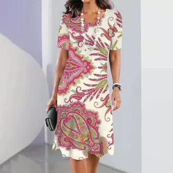Платья для женщин Элегантные платья миди Летние женские платья с коротким рукавом Модная одежда больших размеров S