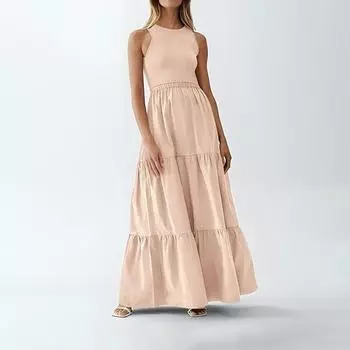 Платья для женщин, летнее сексуальное элегантное однотонное длинное платье без рукавов с цветочным принтом, модное длинное платье с эластичной резинкой на талии, пляжная вечеринка, большие качели XXL чёрный