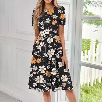 Платья для женщин, летние, повседневные, на пуговицах, с V-образным вырезом, с коротким рукавом, для работы, платья XXL чёрный