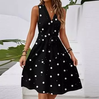 Платья для женщин, летние, повседневные, на пуговицах, с V-образным вырезом, с коротким рукавом, для работы, платья M чёрный
