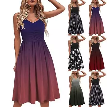 Платья для женщин, повседневное летнее пляжное платье без рукавов на бретелях, платье трапециевидной формы, свободный сарафан XXL чёрный