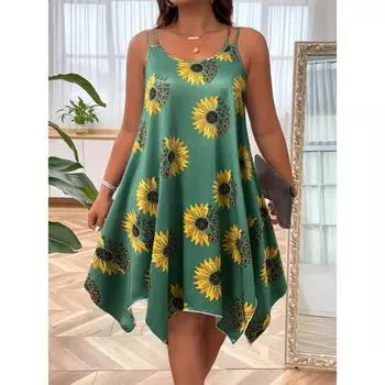 Платья летние без рукавов сарафаны женские для девочек пляжная вечеринка качели платье S зелёный