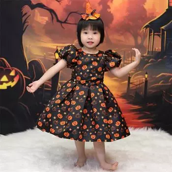 Платья на Хэллоуин, выпускной бал для девочек-цветочниц, платье на крещение малышей, платье на первый день рождения, одежда для маленьких девочек, костюм принцессы на свадьбу, детский костюм 70 оранжевый