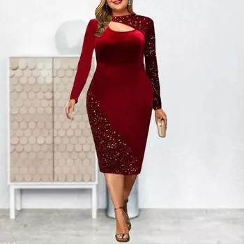 Платья невесты Slim Fit с высокой талией и блестками, весенне-осенние облегающие женские платья L красный