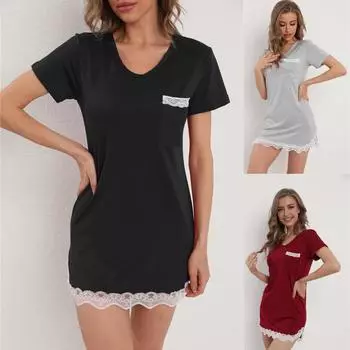 Платья Ночные рубашки Пижамы Женская домашняя одежда Можно носить снаружи Кружевная короткая юбка S красный