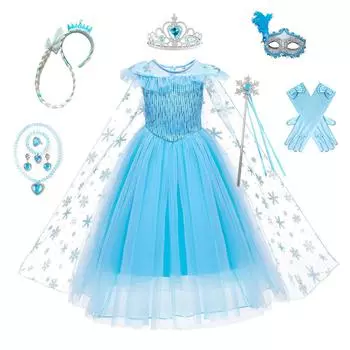 Платья принцессы для девочек, одежда для вечеринки, дня рождения, платье принцессы, детский костюм, От 2 до 10 лет 100 серебряный/синий