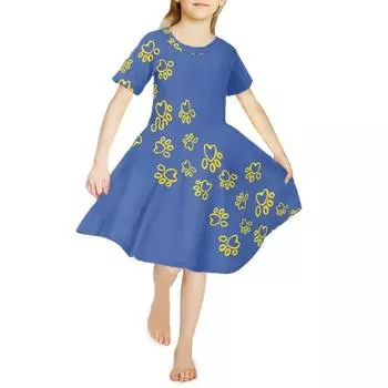 Платья с 3D принтом для девочек, детское праздничное платье принцессы без рукавов для девочек, платье-майка с 3D желтым принтом следов собаки 80 жёлтый