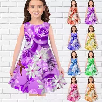 Платья с 3D принтом для девочек, детское праздничное платье принцессы без рукавов для девочек, платье на бретельках с 3D принтом и черной розой для женщин 80 синий