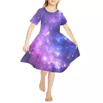 Платья с 3D принтом для девочек, детское праздничное платье принцессы без рукавов для девочек, светло-фиолетовое платье с 3D принтом звездного неба на бретельках 80 розовый