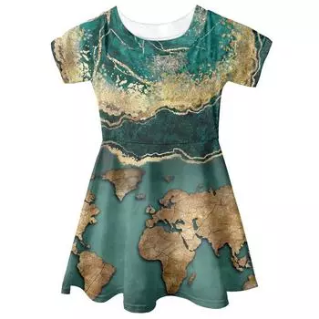 Платья с 3D принтом для девочек, детское праздничное платье принцессы без рукавов для девочек, платье-майка с 3D зеленой картой и принтом 80 розовый
