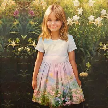 Платья с 3D принтом для девочек, детское праздничное платье принцессы без рукавов для девочек, красивое платье-майка с 3D цветочным морским принтом 80 разноцветный