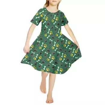 Платья с 3D принтом для девочек, детское праздничное платье принцессы без рукавов для девочек, зеленое платье на бретельках с 3D принтом следов 80 розовый