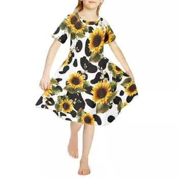 Платья с 3D принтом для девочек, детское праздничное платье принцессы без рукавов для девочек, платье на бретельках с 3D принтом подсолнечника 80 чёрный