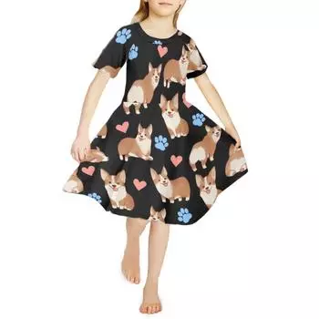 Платья с 3D принтом для девочек, детское праздничное платье принцессы без рукавов для девочек, платье-майка с 3D принтом в форме щенка в форме сердца 80 чёрный